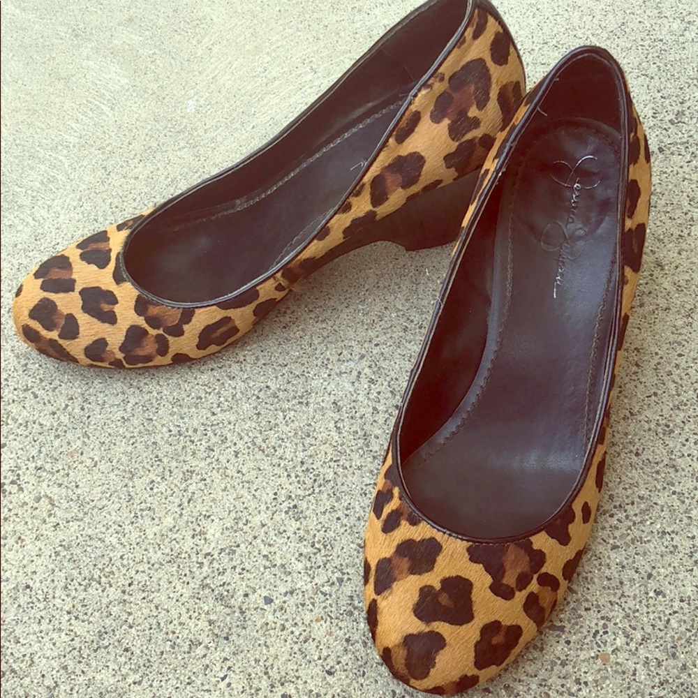 wedge heels in leopard calf hair